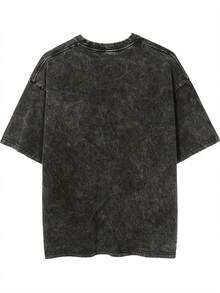 Vintage Cartoon Print Oversized Loose Fit Short Sleeve Black Cotton T-Shirt For Women