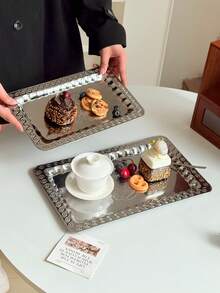 11英寸/13英寸不锈钢甜点盘、面包盘、小吃盘、茶水咖啡托盘、储物装饰盘、蛋糕盘，适用于餐厅、厨房、露台等场所。 - 彩色 - 查看 1