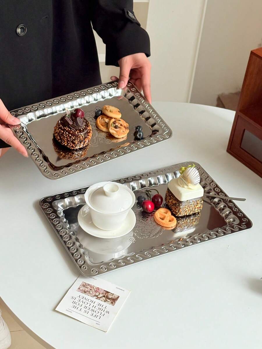 11英寸/13英寸不锈钢甜点盘、面包盘、小吃盘、茶水咖啡托盘、储物装饰盘、蛋糕盘，适用于餐厅、厨房、露台等场所。 - 彩色 - 查看 1