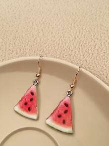 Limited Summer Collection! Handcraft Watermelon Slice Dangle Earrings, Cute Fruit Style Earrings - Watermelon Slice Ear Hooks - View 1