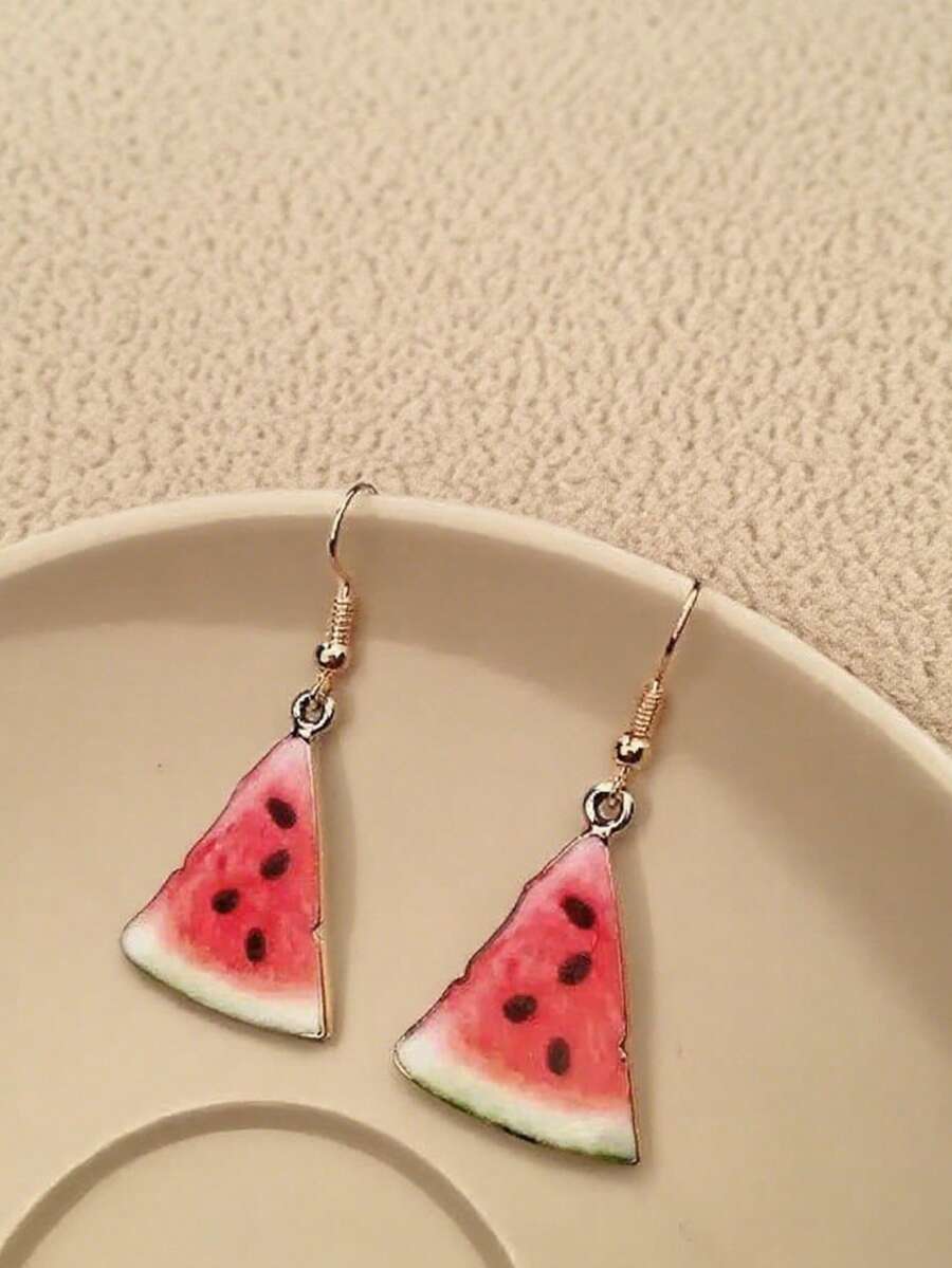 Limited Summer Collection! Handcraft Watermelon Slice Dangle Earrings, Cute Fruit Style Earrings - Watermelon Slice Ear Hooks - View 1