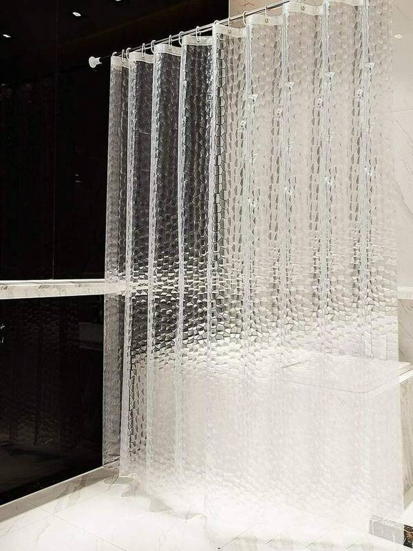 Shower Curtain,3D Water Cube PEVA Plastic Shower Curtain With Grommet Holes And Accessories,Heavy Duty Clear Waterproof Shower Curtain Liner For Bathroom Decor-180 X 180 Cm