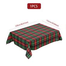 1/36 件圣诞红绿格子图案装饰数码印花桌布 - 矩形和圆形涤纶可洗桌布，适用于室内餐厅装饰、家庭聚会、礼物、节日派对、客厅、厨房、酒店宴会 - 格紋-紅綠 - 查看 15