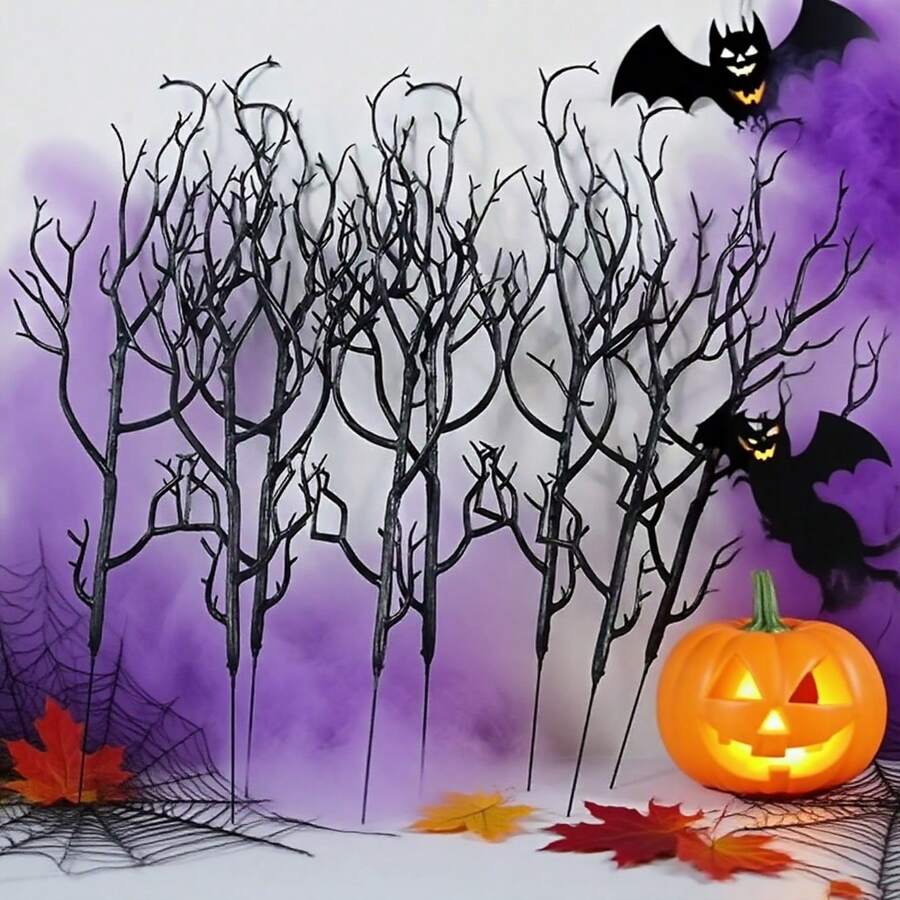 10 piezas de 10 pulgadas de ramas secas negras realistas, decoraciones de Halloween, adecuadas para casa embrujada, habitación secreta, Día de los Muertos, Oktoberfest y ceremonia de graduación, diseño de escenario, decoración de habitación, decoración del hogar, decoración de cocina, decoración de calabaza, plantas artificiales