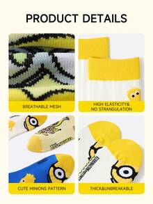 3 Pairs Colorful Socks For Women And Children Cute Cartoon Minions Character Print Cotton Boot Socks Crazy Cool Funny Unisex Socks,Size 5-8 - Multicolor 2 - View 2