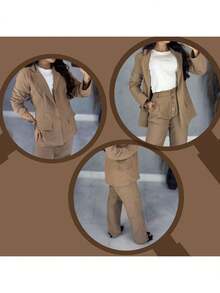 Conjunto Feminino Linho Fashion & Sofisticado & Elegante - Cappuccino - Visão 5