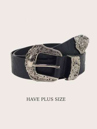 Boho Carved Buckle Belt, Retro Western Style Waist Belt, Black Punk Belt, Suitable For Pants, Skirts, Coats, Sweaters, Western Style, Fit For Street, Party, Plus Size, Halloween, Christmas