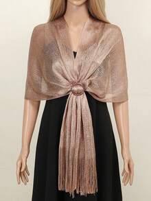 1 件金银线披肩肩环扁平围巾围脖新娘伴娘舞会婚礼晚礼服披肩 - YSY013B-銀色 - 查看 6