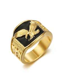 MONALLY 1pc 18K Gold Plated Stainless Steel Eagle Men's Ring, Perfect For Parties, Banquets & Nightclubs Jewelry Gift - Ring - View 17