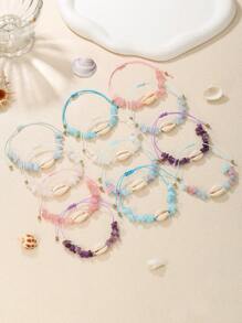 12pcs/Set Bohemian Shell & Starfish Braided Bracelet Set, Suitable For Women Everyday Wear, Vacation, Holiday, Birthday, Party, Gift - Multicolor - View 8