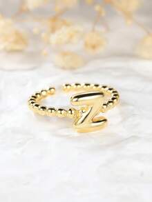 Tsnamer 1 pièce Bague vintage avec initiale en forme de cœur de A à Z, bague empilable minimaliste avec lettre gravée, cadeau pour elle, bijoux, cadeau pour femmes au quotidien - Bague à perles - Voir 17