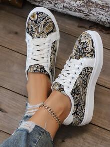 1 Pair Women's Casual Lace-Up Bohemian Style Comfortable Flat Sneakers, Versatile And Elegant