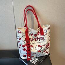 Sanrio Hello Kitty Bag Women's Large Capacity Tote Bag Travel Shoulder Handbag,Sanrio Hello Kitty Canvas Handbag, Cute KT Tote Shoulder Bag, Cartoon Versatile Tote Bag, Large Capacity Commuter Bag, Suitable For Travel, Back To School, Commuting