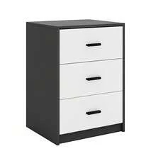 Black 3-Drawer Bedside Table With Metal Handles