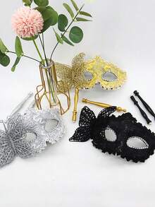 Women's Masquerade Mask, Half Face Mask With String, Party Mask With Handle, Halloween Half Face Mask (Two Styles, One With String Only, One With Handle Only) - Multicolor - View 3