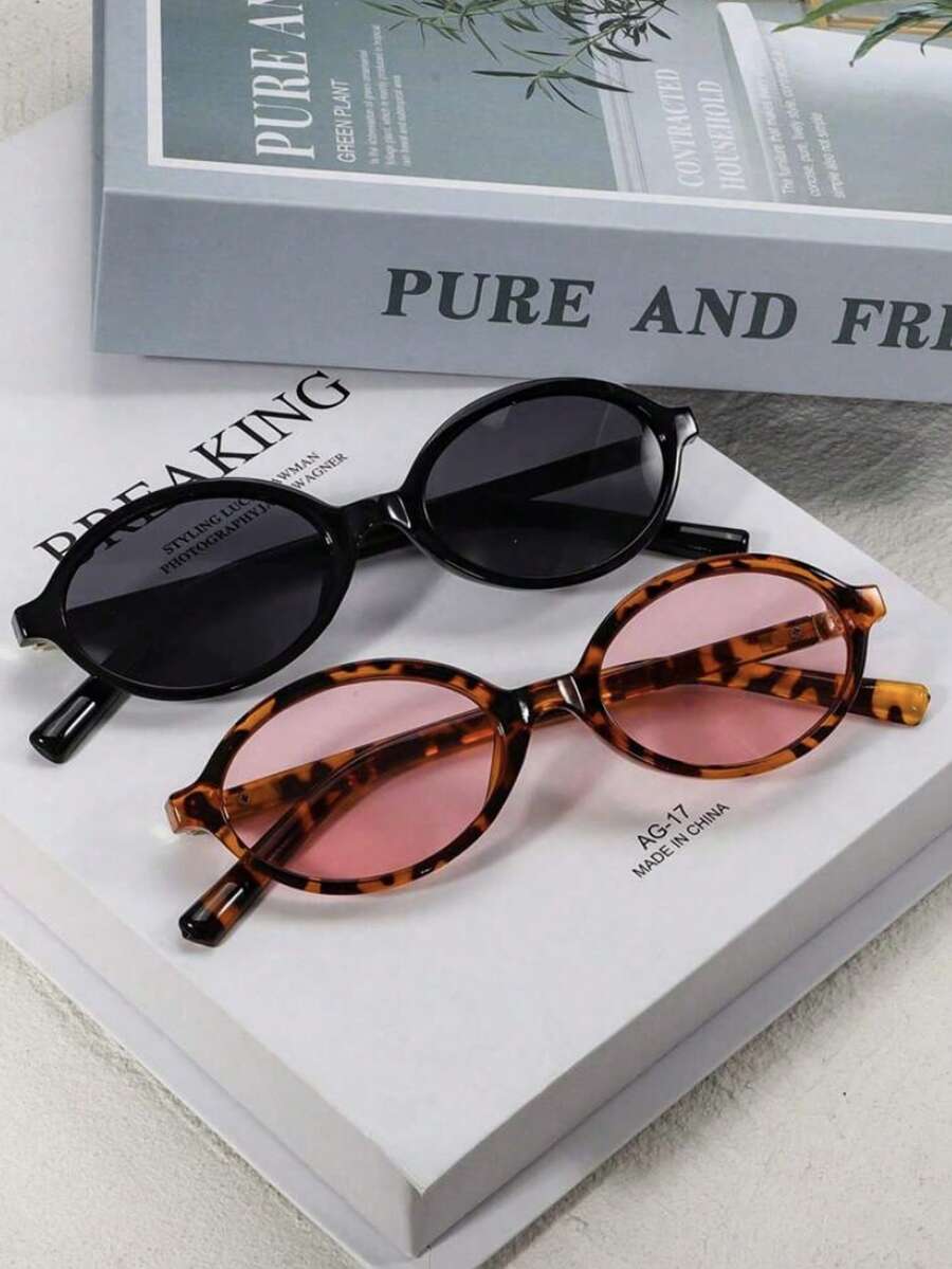 2 New Retro Oval Small Frame Fashionable Glasses, Suitable For Both Men And Women, Fashionable And High-End Casual Daily Wear Fashionable Glasses For Women's Beach Accessories Glasses Oval Shape Shades