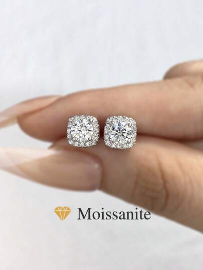 1 Pair Square Earrings 0.5CT-1.CT Moissanite Diamond Earrings S925 Sterling Silver Wedding Earrings Engagement Stud Earrings Luxury Jewelry For Gifts Girls Women Anniversary