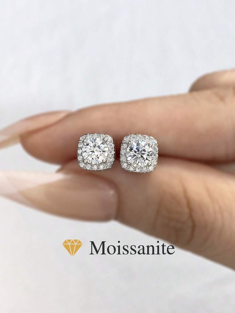 1 Pair Square Earrings 0.5CT-1.CT Moissanite Diamond Earrings S925 Sterling Silver Wedding Earrings Engagement Stud Earrings Luxury Jewelry For Gifts Girls Women Anniversary
