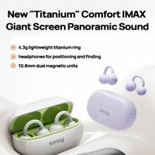 sanag F20S Pro 骨传导运动耳机，开放式设计，蓝牙低延迟，智能动态调谐立体声质，稳固贴合，不易脱落，墨黑色