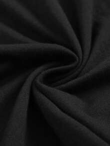 100% Pure Black Cotton T-Shirt, Women's Street Style "Medusa" Text Pattern Printed Short-Sleeve T-Shirt - Casual Loose Fit, Machine Washable, Breathable Printed T-Shirt, Casual Wear, Adult Top - 黑色 - 查看 6