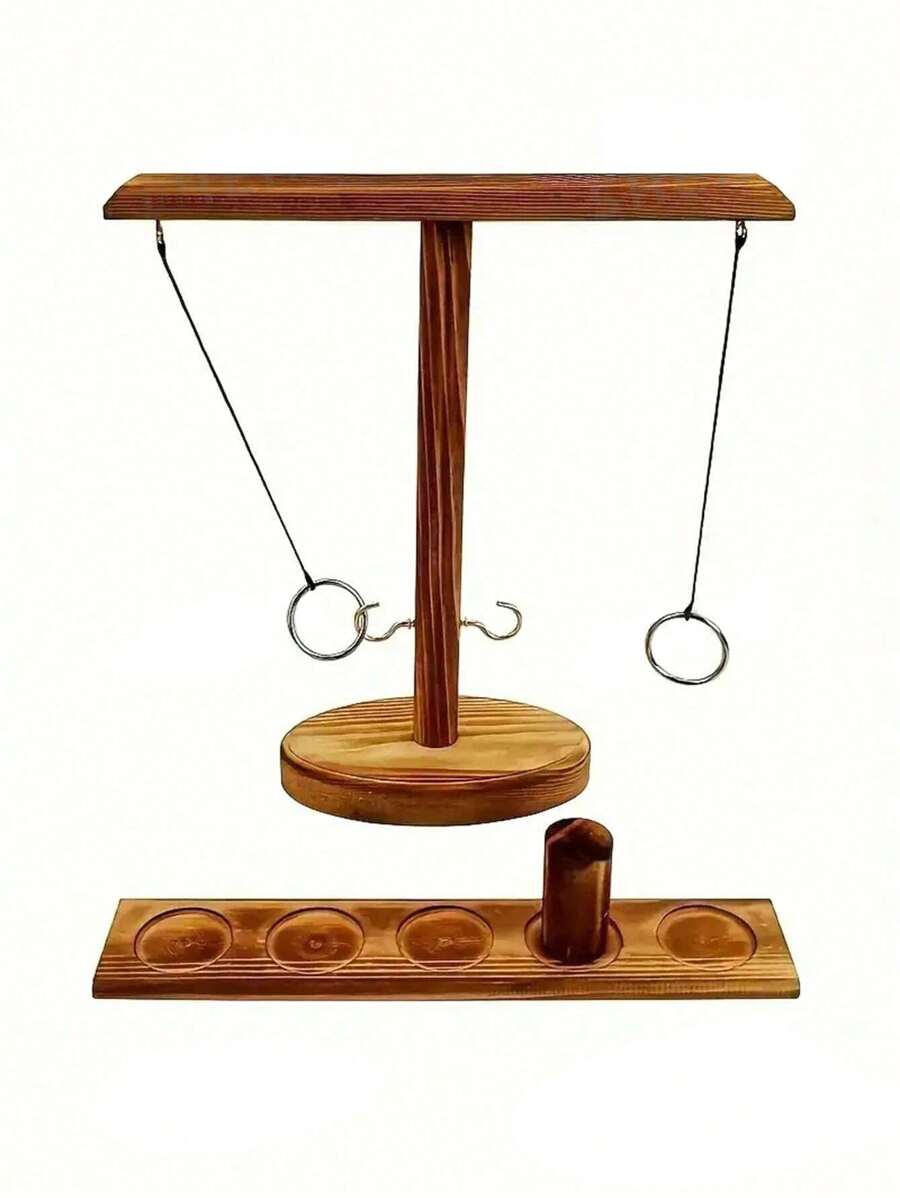 1pc Wooden Throwing Ring Game, Easy To Install, Ready To Play At Any Time, Convenient To Carry, Suitable For Courtyard Games, Bar, Family, Party Throwing Games, And Drinking Props For Festivals, Parties, And Gatherings(Random Delivery Of Styles) - Multicolor - View 1