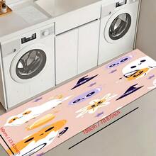 1pc Home Decor, Vintage Bohemian Patterned Silica Gel Carpet With Ghostly Cat Print, Easy To Clean 3D Printed Rectangle Rug, Suitable For Entryway, Living Room, Kitchen, Bedroom, Hallway, Bathroom, Laundry Room - Polyester Carpet For Indoor And Outdoor Home Decor