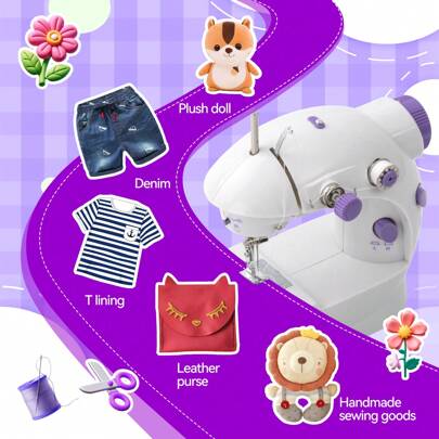 IAGREEA IAGREEA Violet Mini Electric Sewing Machine, 6V DC Portable Sewing Tool - Auto Bobbin Winder, Foot Pedal & Night Light Included | 2-Speed Settings For 1-5 Layers Of Fabric | Perfect For Travel, Dorm Rooms, RVs & Home Use | Ideal For Button Repair, Clothes Hemming, DIY Crafts & More | Holiday Gift Set With 10-Color Spool Pack (Adapter Sold Separately)