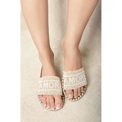 Beaded Amore Slide Sandals I36240 Flatform Sliders Slip On Flat Heel Regular Length Regular Fit