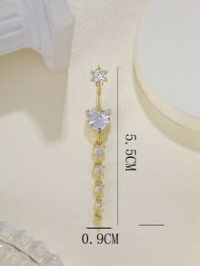 1 件时尚性感经典魅力方晶锆石心形肚脐穿孔身体首饰，日常佩戴礼物 - 金黃色 - 查看 6