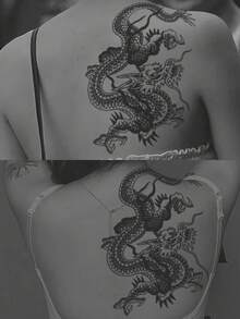 大型3D中国龙图腾临时纹身贴纸 - 防水可移除身体贴纸 - 彩色 - 查看 1
