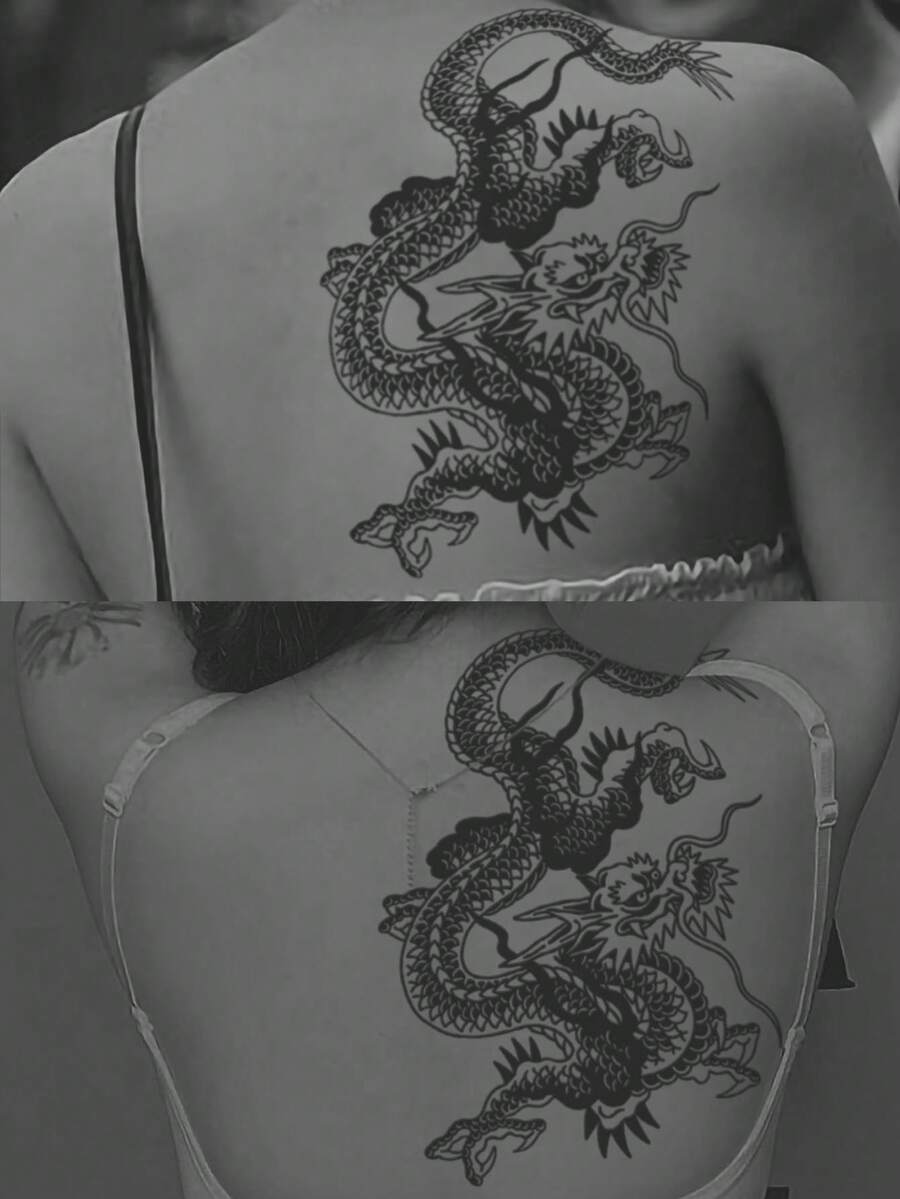 大型3D中国龙图腾临时纹身贴纸 - 防水可移除身体贴纸 - 彩色 - 查看 1