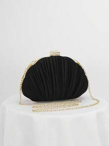 Túi cầm tay hình hộp thiết kế bằng vải satin xếp ly, túi dự tiệc, túi đựng váy trang trọng, túi xách dự tiệc, túi đeo chéo, ví cưới - màu đen - Xem 3