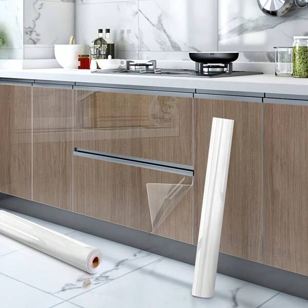 1 Roll High Definition Static Cling Transparent Protective Film, Adhesive Kitchen Sticker Waterproof Oil-Proof Fireproof, For Tabletop, Wall, Coffee Table, Dining Table, Furniture, Marble Sticker, Scratch-Resistant Heat-Resistant Renovation Sticker