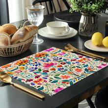 1/4pcs/10pcs Floral Pattern Table Runner & Placemat Set, Mexican Day Of The Dead Atmosphere Festival Table Decor Fabric Flags, Decorations, Gift Table Runner & Placemat Set Suitable For Indoor And Outdoor Celebrations, Seasonal Party Supplies, Kitchen Dining Table Decor, Party Table Decor, Home Room Decor Table Flags, Restaurant Decor Tablecloth