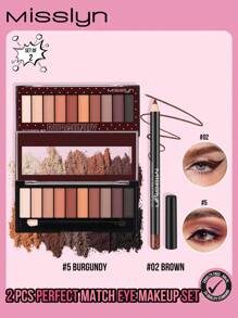 MISSLYN 两件套眼妆套装 - 包括闪光眼线笔、基础眼影色号、裸色眼影，防水，可削尖，笔尖柔滑细腻，持久哑光眼线，派对必备