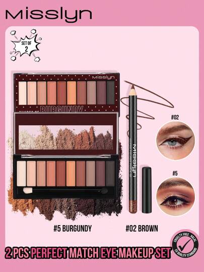  MISSLYN 两件套眼妆套装 - 包括闪光眼线笔、基础眼影色号、裸色眼影，防水，可削尖，笔尖柔滑细腻，持久哑光眼线，派对必备