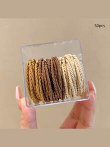 50个/罐 时尚高弹细发圈，简约基础款发圈，细罗纹发圈，小巧精致发饰，礼品，马尾辫发圈，发绳，橡皮筋，发绳头饰 - 彩色 - 查看 39