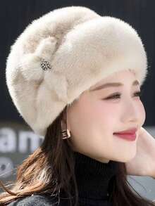 Fashionable Women's Faux Fur Knit Hat - Thick & Warm Winter Cap With Ear Flaps | Windproof & Stylish | Perfect For New Year Celebration