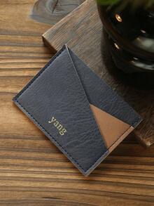 1pc Personalized Ultra-Thin Minimalist Card Holder, Customized Gold Letter Pattern Faux Leather Credit Card Wallet, Vintage Asymmetric Card Holder, Unisex, 2 Card Slots, Retro Card Wallet, Color Block Design, Front Pocket Wallet, Best Handmade Gift - Multicolor - View 13