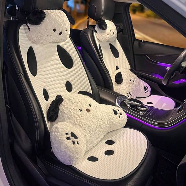 Funda de asiento de carro con diseño de cachorro de dibujos animados, cojín de asiento interior delantero y trasero cómodo, suave y antideslizante
