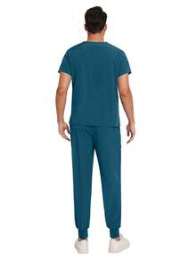 短袖男士手术服医生工作服牙医套装手术服上衣裤子男士医院护士工作服实验室药房制服 - 深色水洗藍 - 查看 11