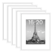 Modern White Picture Frame Set Of 5 – Plastic Gallery Wall Frames For 8x10, 11x14, 12x16,16x20&18x24  Photos – Lightweight Decorative Frames With Mats Or Full Display - trắng - Xem 1