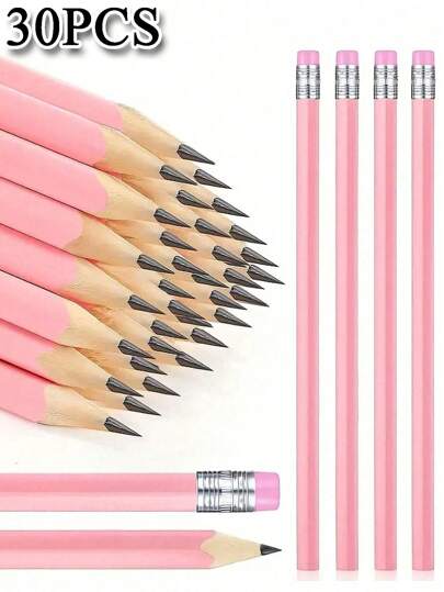 30pcs Pink Wedding HB Pencil Set, Wooden Pencils With Erasers, Suitable For School Drawing, Sketching, Wedding, Office Supplies, New Year And Valentine's Day Gifts, Back To School, Art Supplies, Student Stationery, Learning Accessories