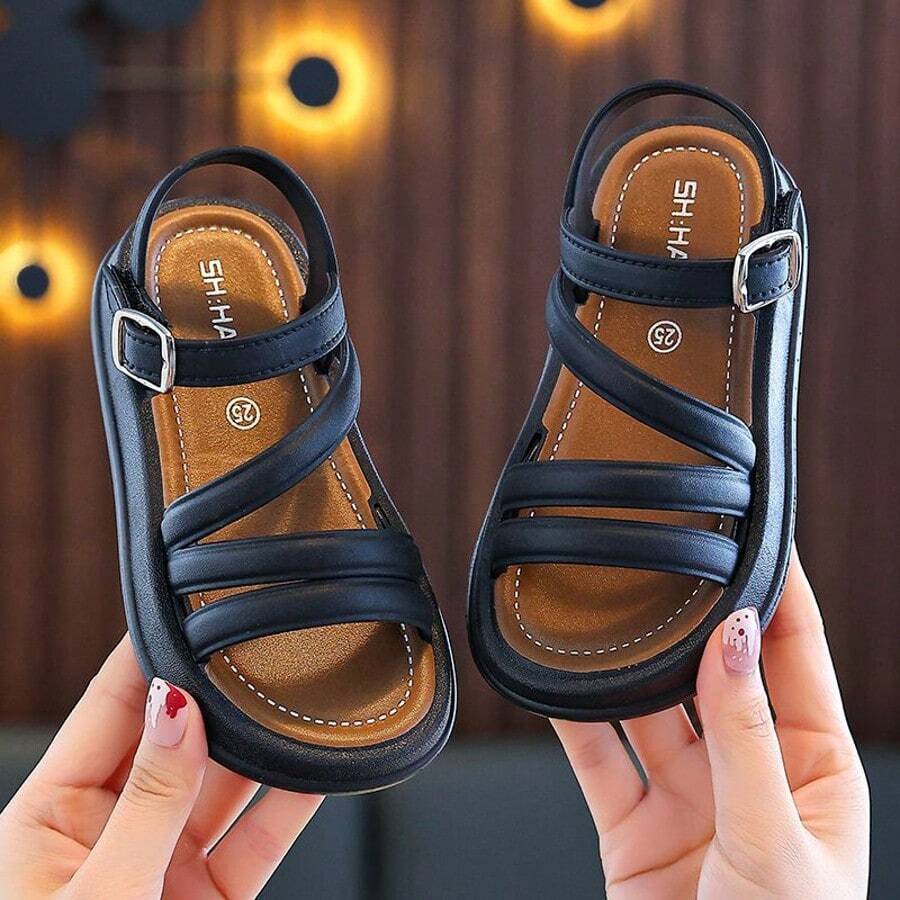 Kids Flat Sandals - Black - View 1