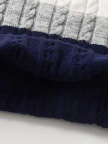 Boys' Collegiate Style Colorblock Striped Knit Sweater, Twist Rope Texture, Long Sleeve, Suitable For School, Everyday Wear, Spring, Autumn, Winter