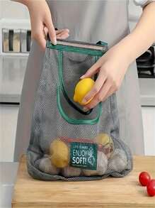 1 Bolsa de malla transpirable, puede transportar bolsa colgante para frutas y verduras, bolsa de malla de almacenamiento multifuncional para la cocina - Organizador portátil de pared para frutas, verduras, jengibre y ajo, de agarre hueco y transpirable | Accesorios esenciales para el hogar