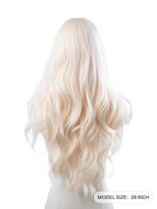 1 Piece Of Synthetic Heat-Resistant Curly Hair With Bangs, Long Rolled White Gold Wig, 28 Inches Long Woven Daily Natural And Realistic Wig (Without Accessories) - Gold - View 5