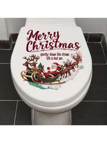 1张厕所贴纸，圣诞老人麋鹿图案，英文风格，PVC材质，可移除自粘，易撕，适用于厕所装饰、浴室厕所、卫生间，美化装饰贴纸，家居装饰，让您的生活焕然一新，节日装饰贴纸，生日毕业礼物，房间装饰，卧室装饰，厨房装饰，墙贴，墙面装饰，圣诞装饰，家居装饰 - 彩色 - 查看 6