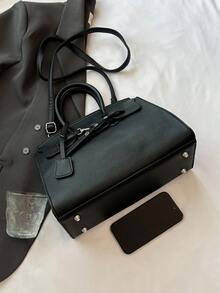 Nouveau sac à main pendant 2025  souple motif litchi, style mode euro-américain pour l'épaule et le corps croisé, convient pour un usage quotidien des femmes, le travail, les déplacements, les voyages, les vacances, les sorties, les cadeaux - Noir - Voir 3
