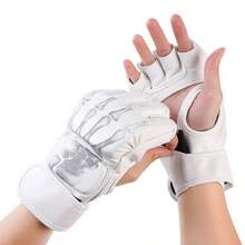 1 Pair Of Premium MMA Boxing Gloves For Adults - Half Finger, Durable PU Material, Adjustable Wrist And Secure Fit - Great For Training And Punching Bags - Perfect Christmas Gift, Available In White/Red/Black, Boxing Training Gear | Half Finger Gloves | PU Leather Gloves - 紅 - 查看 3